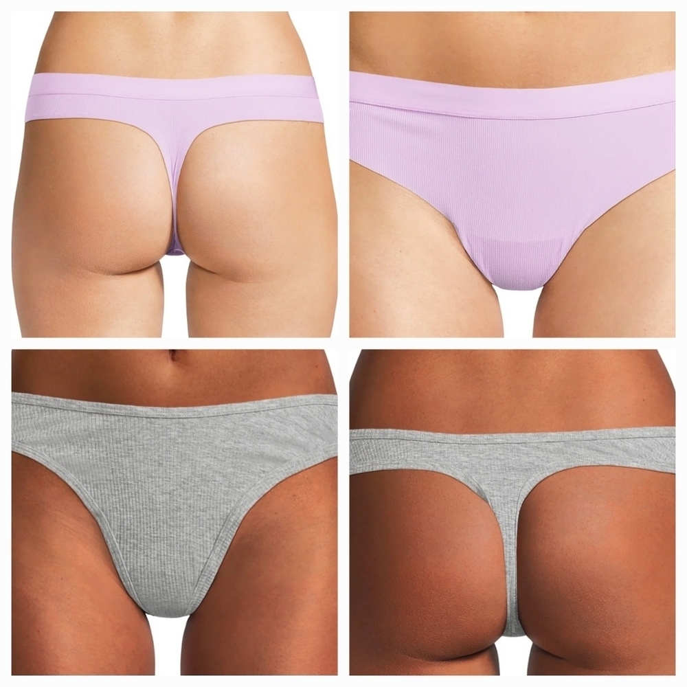 NOBO No Boundaries 2 Pair Micro Rib String Thong Panties Lavendar & Wild Sage